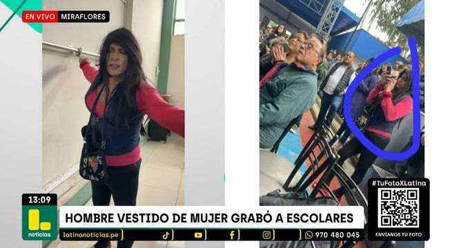 Adulto se viste de mujer para entrar a colegio en Miraflores | VIDEO