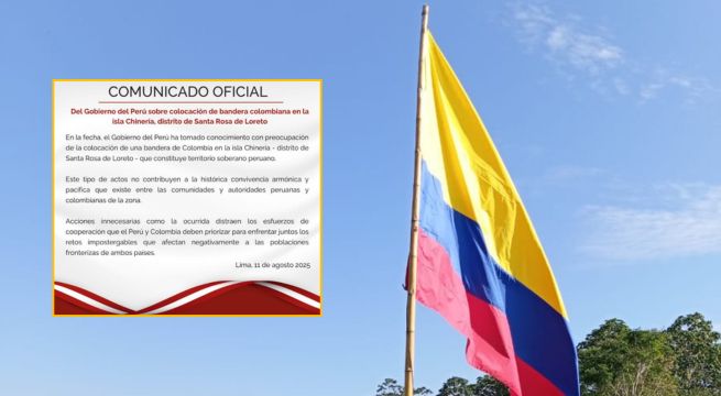Cancillería del Perú emite comunicado tras colocación de bandera de Colombia en la isla Chinería