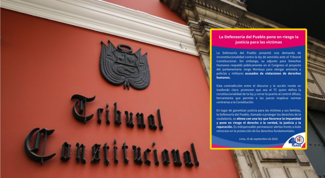 Defensoría del Pueblo presenta demanda de inconstitucionalidad contra Ley de Amnistía