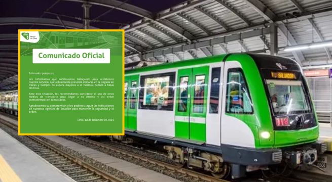 Metro de Lima pide usar otros medios de transporte debido a fallas en el servicio