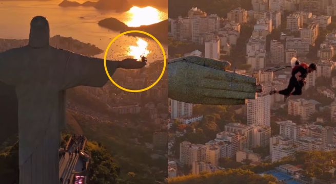 Hombre se sube a la mano del Cristo Redentor para lanzarse en paracaídas: las autoridades lo buscan