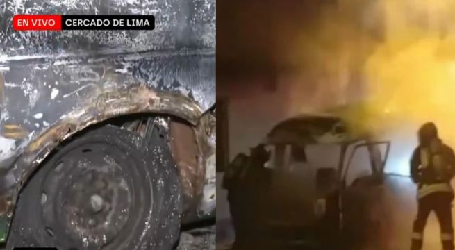 Cercado de Lima: presuntos cobradores de cupos incendiaron una combi en plena avenida