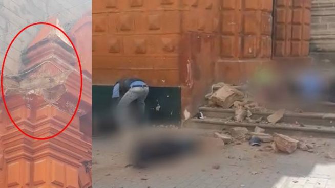 Parte de iglesia cae y aplasta a vecinos que hacían cola para entrar a banco | Video