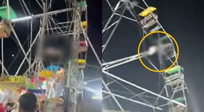 Hombre queda colgado en el aire tras romperse asiento de juego mecánico