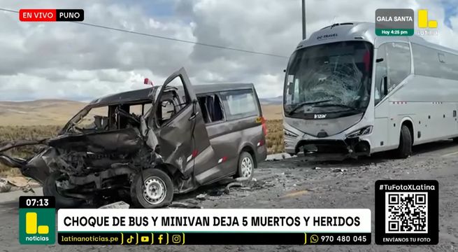 Trágico choque entre bus y miniván deja 5 muertos en la vía Juliaca–Arequipa