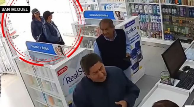 San Miguel: cuatro adultos mayores roban botica y huyen con productos valorizados en S/6 mil
