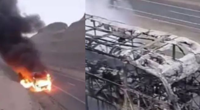 Panamericana Sur: pasajeros salvan de morir tras incendio que consumió bus interprovincial