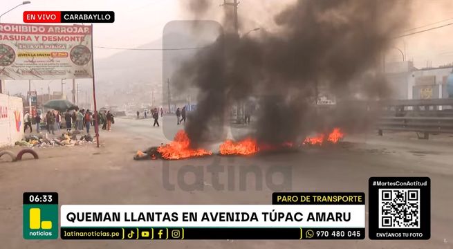 Carabayllo: transportistas queman llantas y bloquean avenida Túpac Amaru