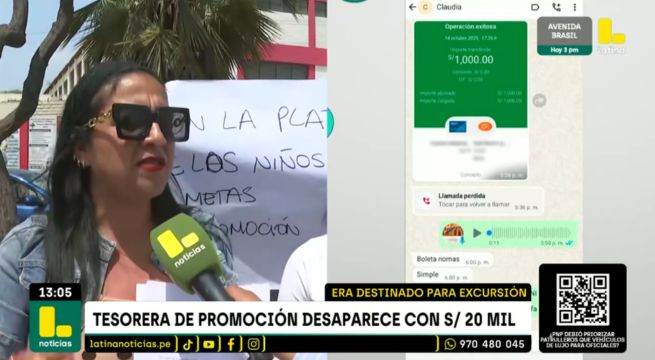 Tesorera de colegio desaparece con 20 mil soles de fiesta y paseo de promoción