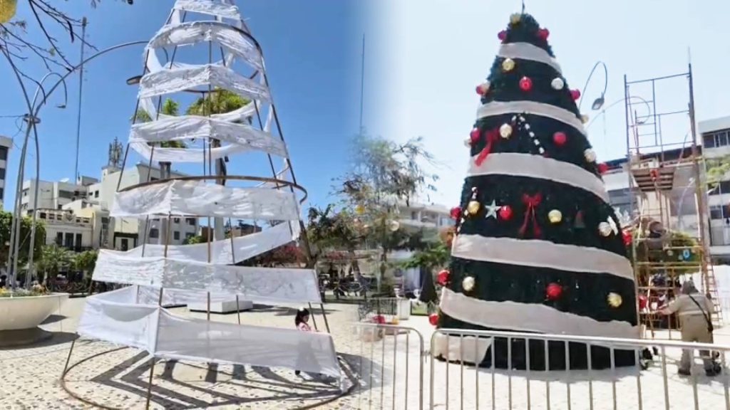 Reemplazan árbol de Navidad en Chiclayo, pero siguen críticas al anterior