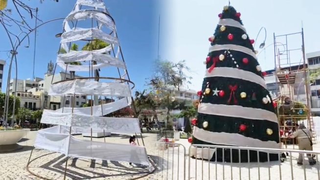 Reemplazan árbol de Navidad en Chiclayo, pero siguen críticas al anterior