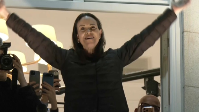 María Corina Machado hace su primera aparición pública en Oslo, Noruega