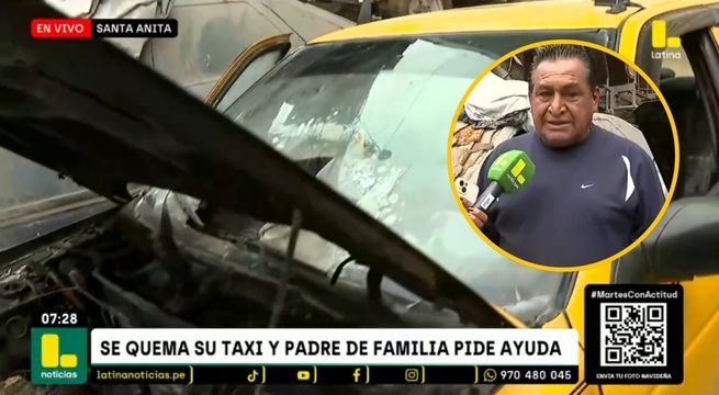 Taxi se incendia en pleno servicio y conductor pide ayuda