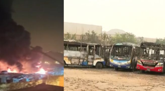 Ate: 17 buses terminan calcinados tras voraz incendio en cochera de empresas de transporte