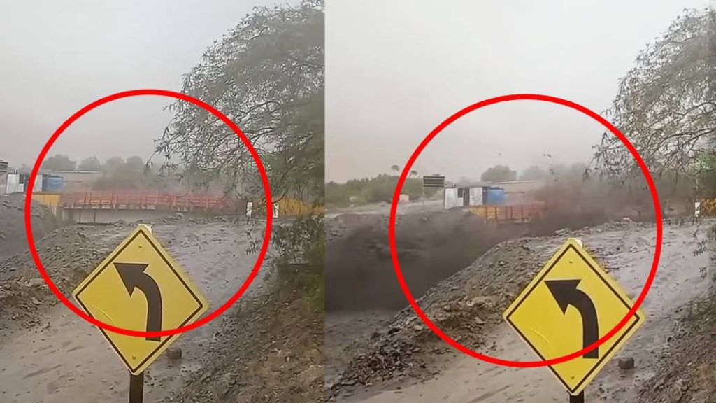 Momento exacto en que huaico destruye puente en Moquegua | VIDEO