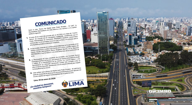 Municipalidad de Lima suspende obras de la Vía Rápida Javier Prado