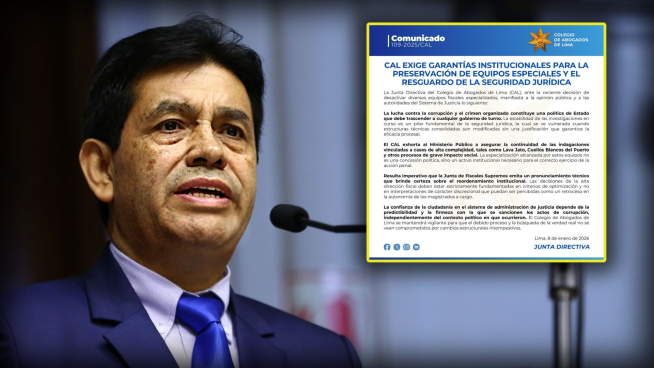 Colegio de Abogados de Lima pide garantías para preservar los equipos especiales Lava Jato y Cuellos Blancos