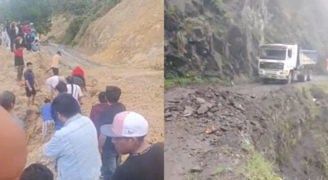 Conductores y pasajeros arriesgan su vida desbloqueando vías tras derrumbes por intensas lluvias en Puno