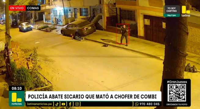 Cámaras de vigilancia captaron el preciso instante en que policía abate a sicario que asesinó a chofer de combi en Comas