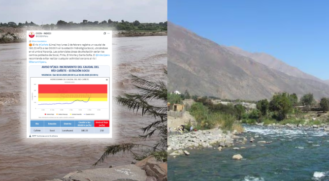 Ríos Pisco y Cañete alcanzan nivel rojo y activan alerta por posibles desbordes