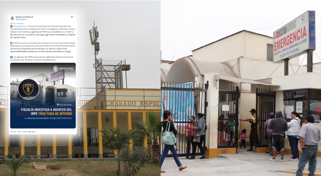 Fiscalía investiga a agentes del INPE tras fuga de interno del hospital de Puente Piedra