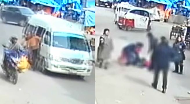 Madre de familia y bebé caen de combi en movimiento | VIDEO