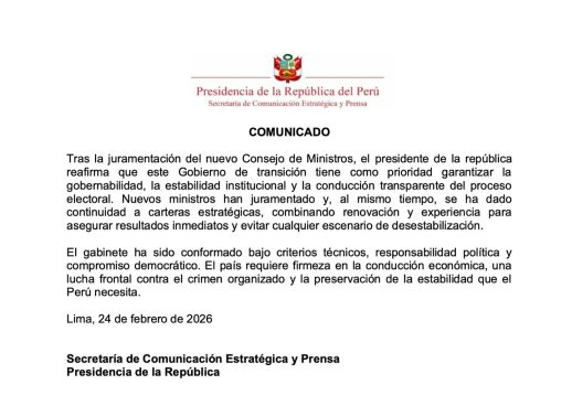 Gobierno reafirma prioridad en la estabilidad institucional tras juramentación del nuevo Consejo de Ministros