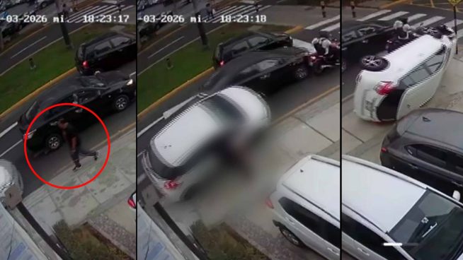 Auto atropella a hombre que iba por la vereda y termina volcado | VIDEO