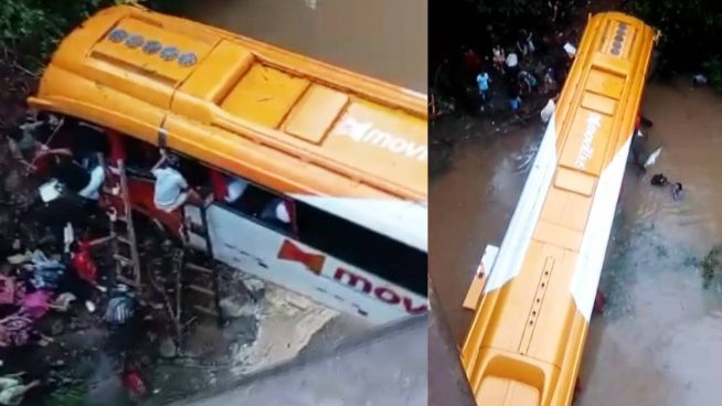 Bus interprovincial lleno de pasajeros se despista y cae a quebrada