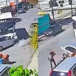 Vendedor de artesanías se salva de ser arrollado tras choque de camión