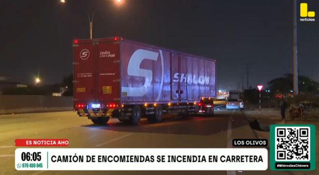 Camión de conocida empresa de encomiendas se incendia en plena Panamericana Norte