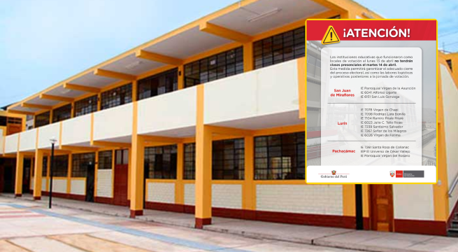 Minedu: 13 colegios de Lima Sur que fueron locales de votación no tendrán clases presenciales este martes