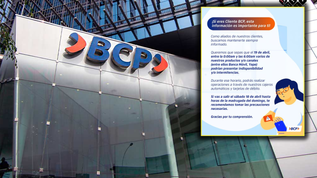 BCP anuncia suspensión de sus operaciones para el 19 de abril: conoce el horario y apps afectadas