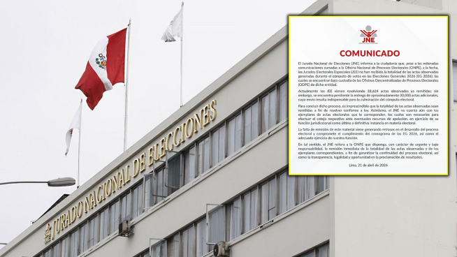 JNE advierte que ONPE aún no envía más de 30 mil actas observadas