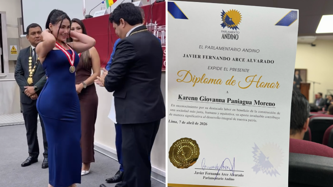 Karen Paniagua es condecorada por el Parlamento Andino por "destacada labor social"