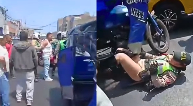 Mototaxista atropella y arrastra a policía tras pasarse la luz roja | VIDEO