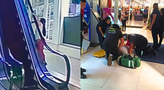 Niña sufrió aparatosa caída en escalera mecánica de centro comercial