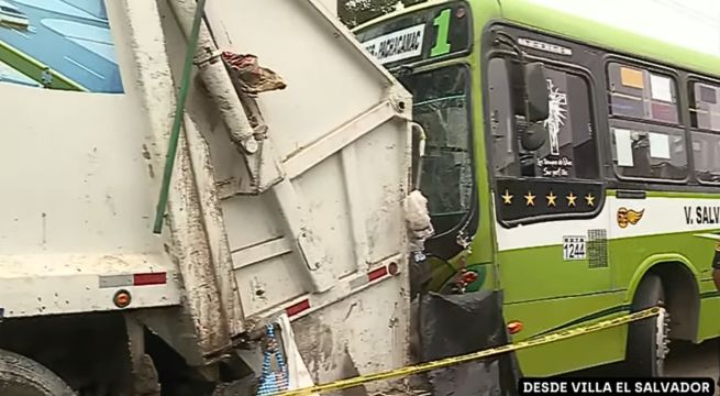 Bus se estrella contra camión de basura y aplasta y mata a trabajador de limpieza pública en Villa El Salvador