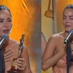 Carmen Villalobos se quiebra al dedicar premio a compañeros fallecidos