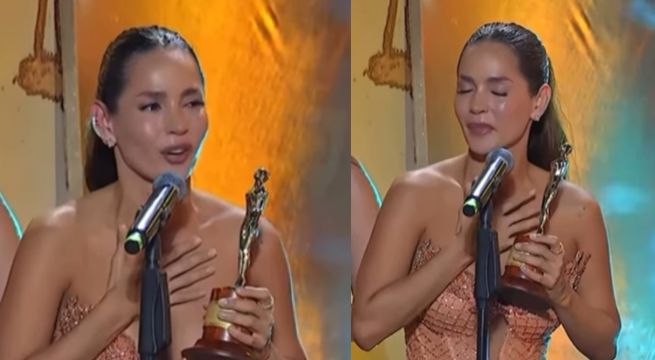 Carmen Villalobos se quiebra al dedicar premio a compañeros fallecidos