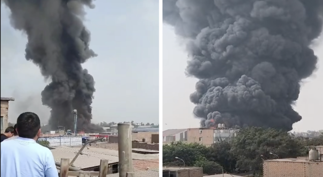 Incendio de gran magnitud en Ate consume fábrica y viviendas cerca de grifo: movilizan hasta 15 unidades de bomberos