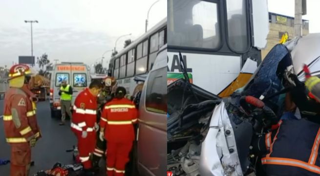 Trágico choque entre combi y bus deja dos muertos en la Panamericana Sur
