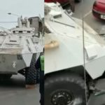 Tanqueta de la ONU pierde el control en Chorrillos y termina encima de vehículo estacionado