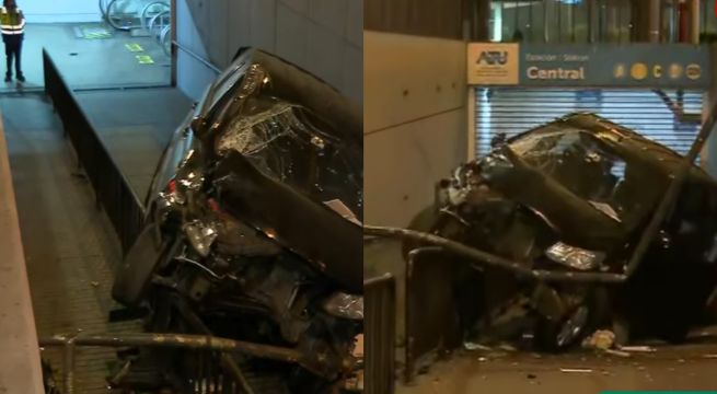 Estación Central del Metropolitano: vehículo termina dentro del ingreso peatonal tras choque