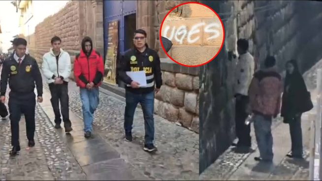 Tres jóvenes fueron intervenidos por hacer pintas en muro inca del Cusco