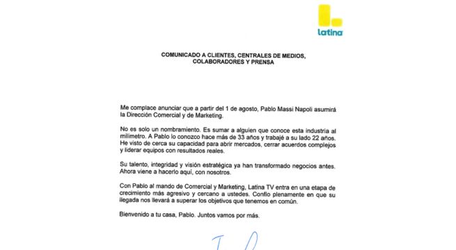 Latina TV nombra a Pablo Massi Napoli como nuevo Director Comercial y de Marketing