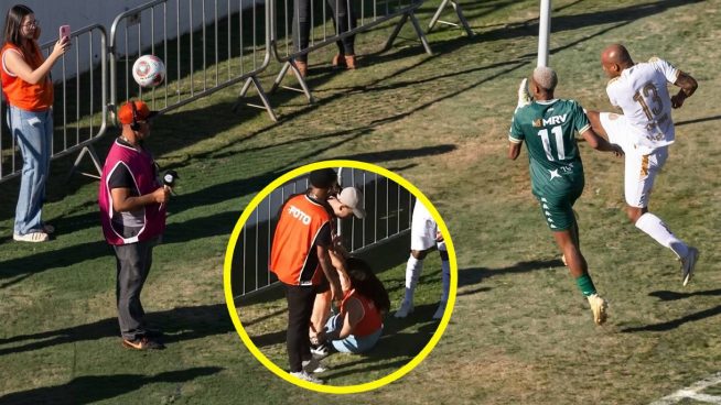 Futbolista dejó desmayada a fotógrafa de un pelotazo en la cara | VIDEO
