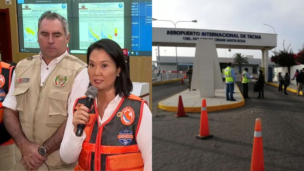 Keiko Fujimori anuncia suspensión de vuelos en el aeropuerto internacional de Tacna por lluvias | VIDEO