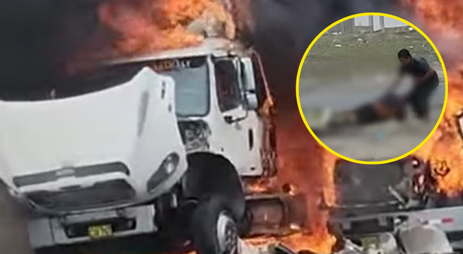 Cisterna explota tras choque con vehículo que transportaba excavadora en Panamericana Norte