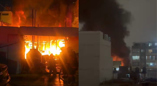 Voraz incendio de código 3 en almacén de Lince moviliza a 15 unidades de bomberos